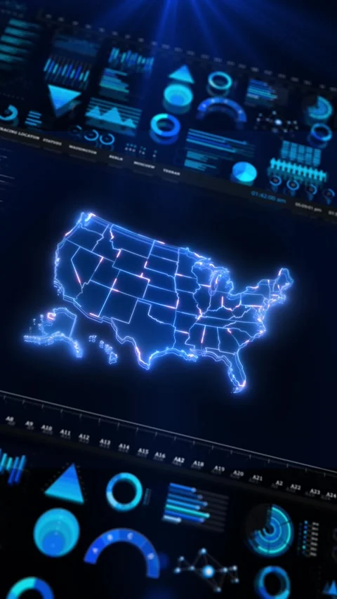USA Data Analytics Dashboard with Digital Map and Business Intelligence Stock Footage 342617889
