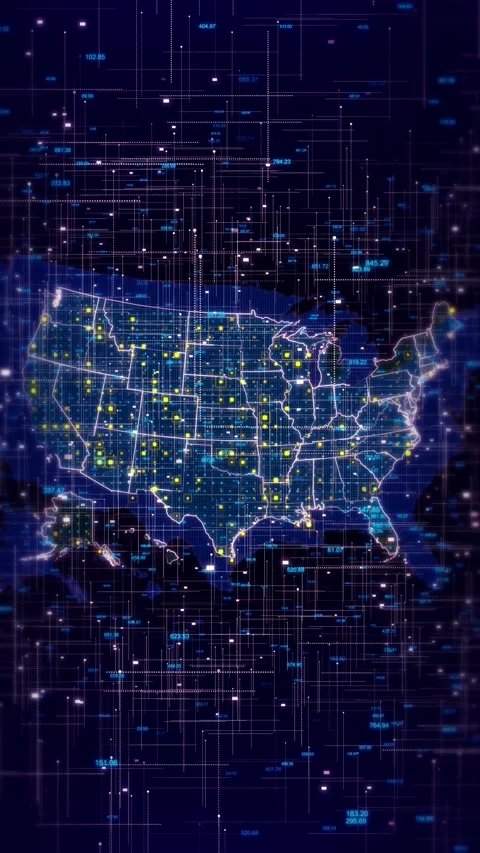 USA Data Analytics Map with Metrics and Signal Nodes Stock Footage 342614425