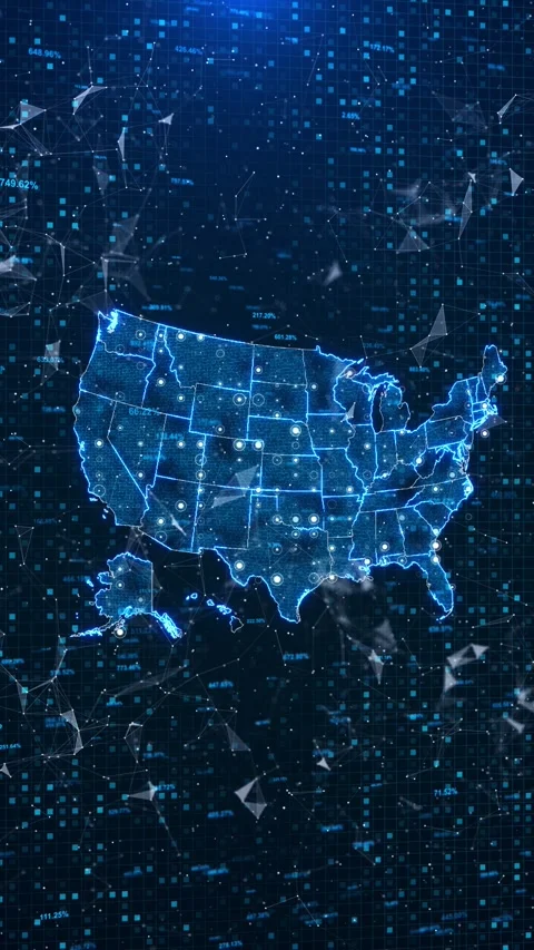 USA Data Analytics Map with Regional Statistics and Network Points Stock Footage 342614249