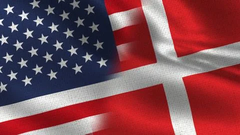 Usa Denmark Realistic Half Flags Together Stock Illustration