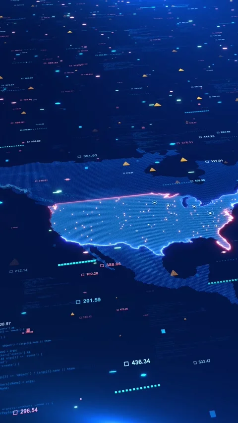 USA Digital Data Map with Global Analytics and Technology Interface Stock Footage 342617681