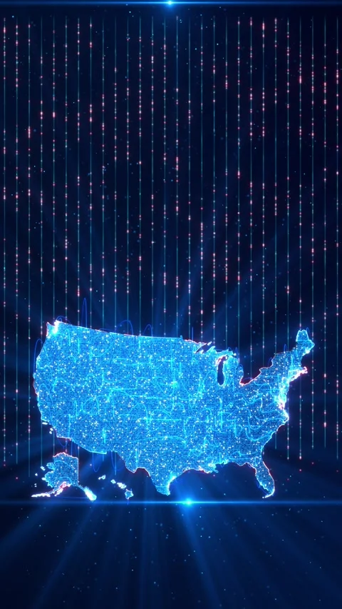 USA Digital Data Network Map with Streaming Technology Background Stock Footage 342617855