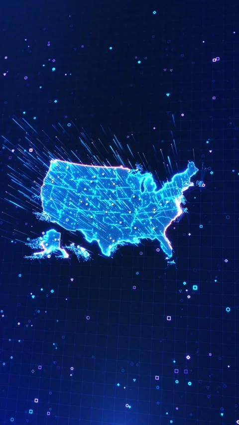 USA Digital Network Map with Connected Data Nodes and Light Trails Video stock 342617088