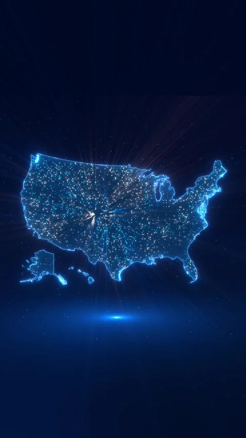 USA Digital Network Map with Exploding Data Particle Rays Video stock 342617776