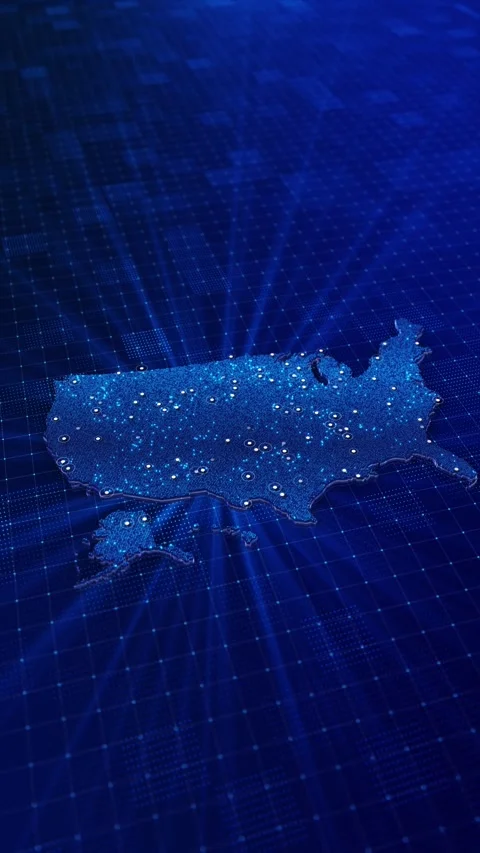 USA Digital Network Map with Glowing Location Nodes Stock Footage 342615982