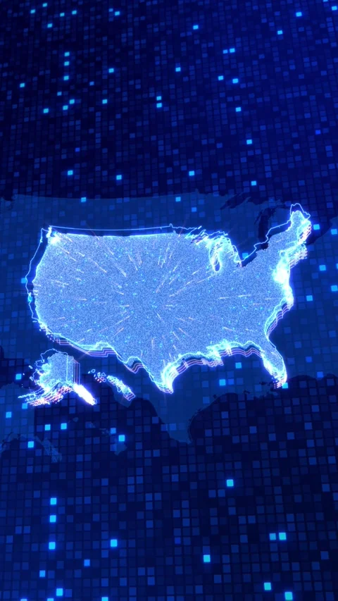 USA Digital Network Map over Global Technology Data Background Stock Footage 342617936