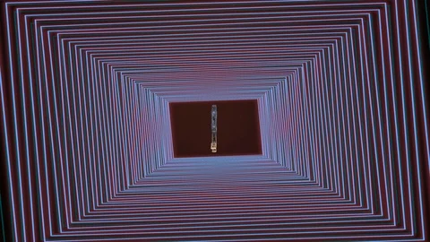 USA dollar icon collapsing at the end of rotating tunnel of neon rectangules. Stock Footage 126708631