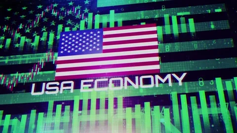 USA Economy With Decrease Bar Chart Graph And Arrow Green V02 Stock Footage 320894501