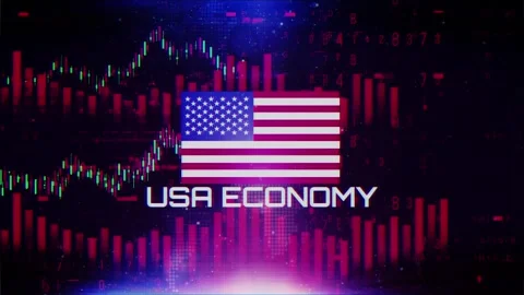 USA Economy With Decrease Bar Chart Graph And Arrow Red Stock Footage 320894508