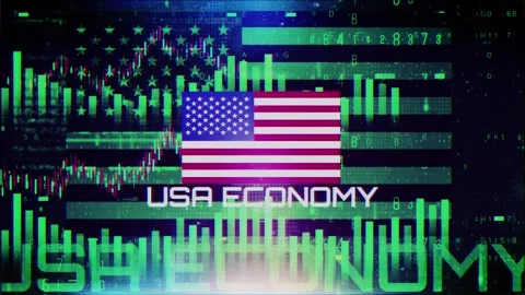 USA Economy With Decrease Bar Chart Graph And Arrow Green 库存影片 320894514
