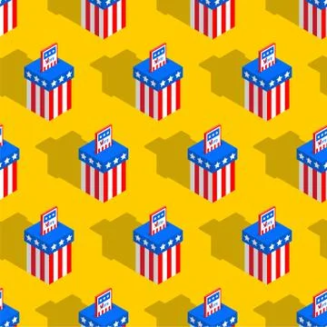 USA election day pattern seamless. Vote in ballot box background. Isometric v Stock Illustration