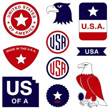 USA emblems and symbols, eagle, stars, stripes, patriotic elements. Stock Illustration