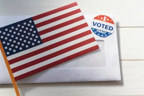 USA flag and Envelope with voting ballot papers sent by mail for absentee vot Stock Photos