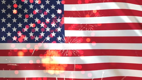 USA flag and fireworks background Stock Footage 130274482