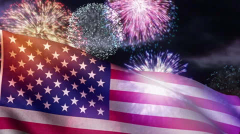 USA flag and fireworks loop, for Fourth of July American Independence Day etc. Stock Footage