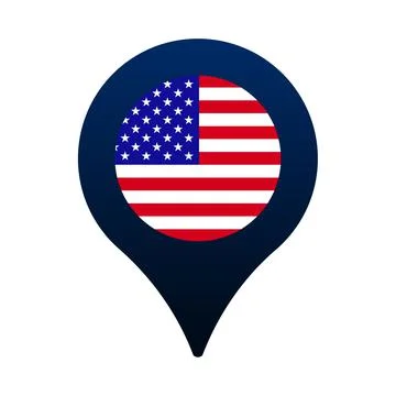 Usa flag and map pointer icon. National flag location icon vector design, gps Stock Illustration
