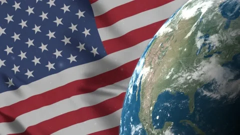 Usa Flag and Usa Map on Earth Globe 4K. United States of America USA Background. Stock Footage 220785436
