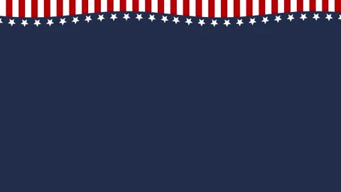 USA flag animated patriotic theme waving top border 4k dark blue background. Stock Footage 346236366