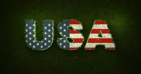 USA flag is appearing while green grasses are growing in a sports field. Stock Footage 101745475