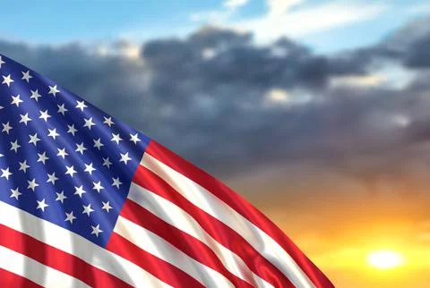USA flag on background of sunset Stock Illustration