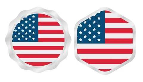 USA flag badge vector in different shapes, perfect for emblems, banners, ic.. Stock Illustration