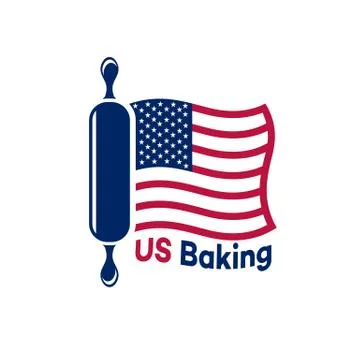 USA flag baking and rolling pin logo.Vector illustration. Illustrazione stock