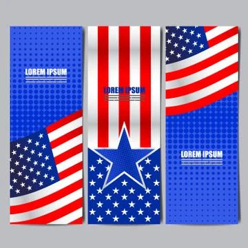 USA flag banner, layout template design, vector illustration. Stock Illustration