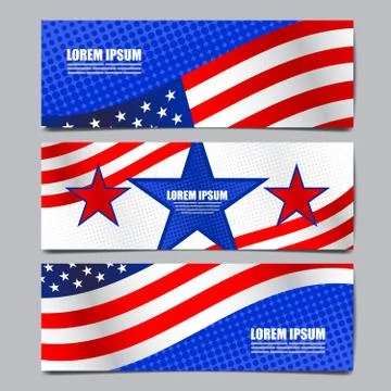 USA flag banner, layout template design, vector illustration. Stock Illustration