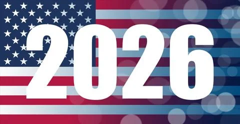 USA flag with bold 2026 text, celebrating the upcoming year with patriotic theme Stock Illustration