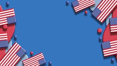 USA flag border on blue background with circular design elements Video stock 325608058
