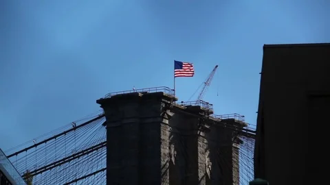 USA Flag On Brooklyn Bridge Video stock 78130197