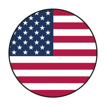 USA flag in circle shape with black border isolated on white background Illustrazione stock