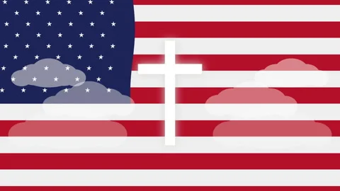 Usa flag cross cloud loop motion graphic symbol faith nation freedom Stock Footage 346540463