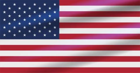 USA flag developing in the wind with white stars, red and blue stripes. Symbo Stock Illustration