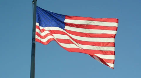 Usa flag doing waves on the wind with blue sky 02 스톡 동영상 36107830
