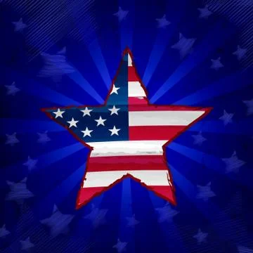 Usa flag in drawing star over blue rays Stock Illustration