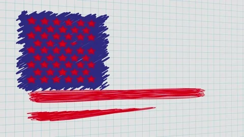 The USA flag is drawn in a student's notebook US Flags Motion Loop HD resolution Stock Footage 235132783
