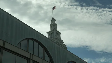 USA flag ferry building san francisco Stock Footage 44952247