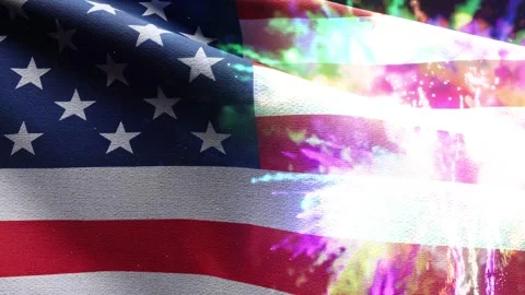 Usa flag with fireworks background template Stock Footage 300361743