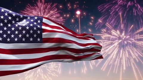 USA Flag with Fireworks Loop Stock Footage 312426283