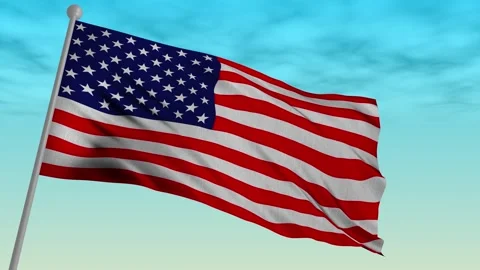 USA flag on flagpole, dynamic cloudy sky, seamless loop 4k. Stock Footage 334361338