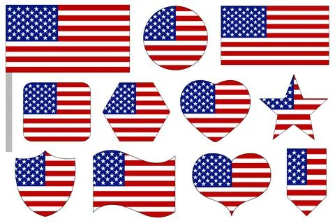 USA flag icon set in different shapes Stock Illustration