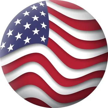 USA flag icon in the shape of circle. Waving american flag. Vector icon, button Illustrazione stock