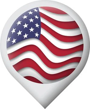 USA flag icon in the shape of pointer, map marker. American flag waving Illustrazione stock