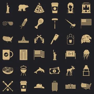 Usa flag icons set, simple style Ilustração Stock