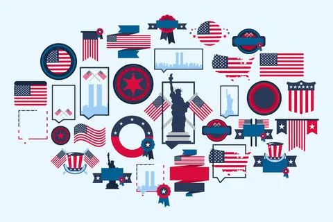 USA Flag Independence Day Elements Set Illustrazione stock