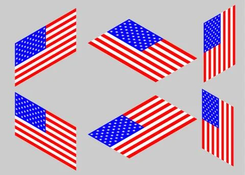 USA flag. Isometric. Set. Stock Illustration