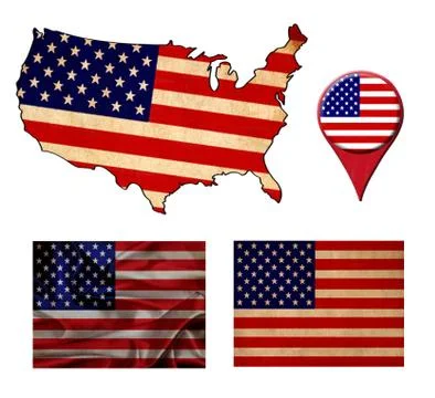Usa flag, map and map pointers Stock Illustration