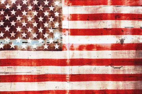 USA flag overlay on old rusty wall surface texture for background use Stock Photos
