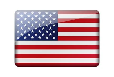 The USA flag. Rectangular glossy icon. Isolated on white background Stock Illustration